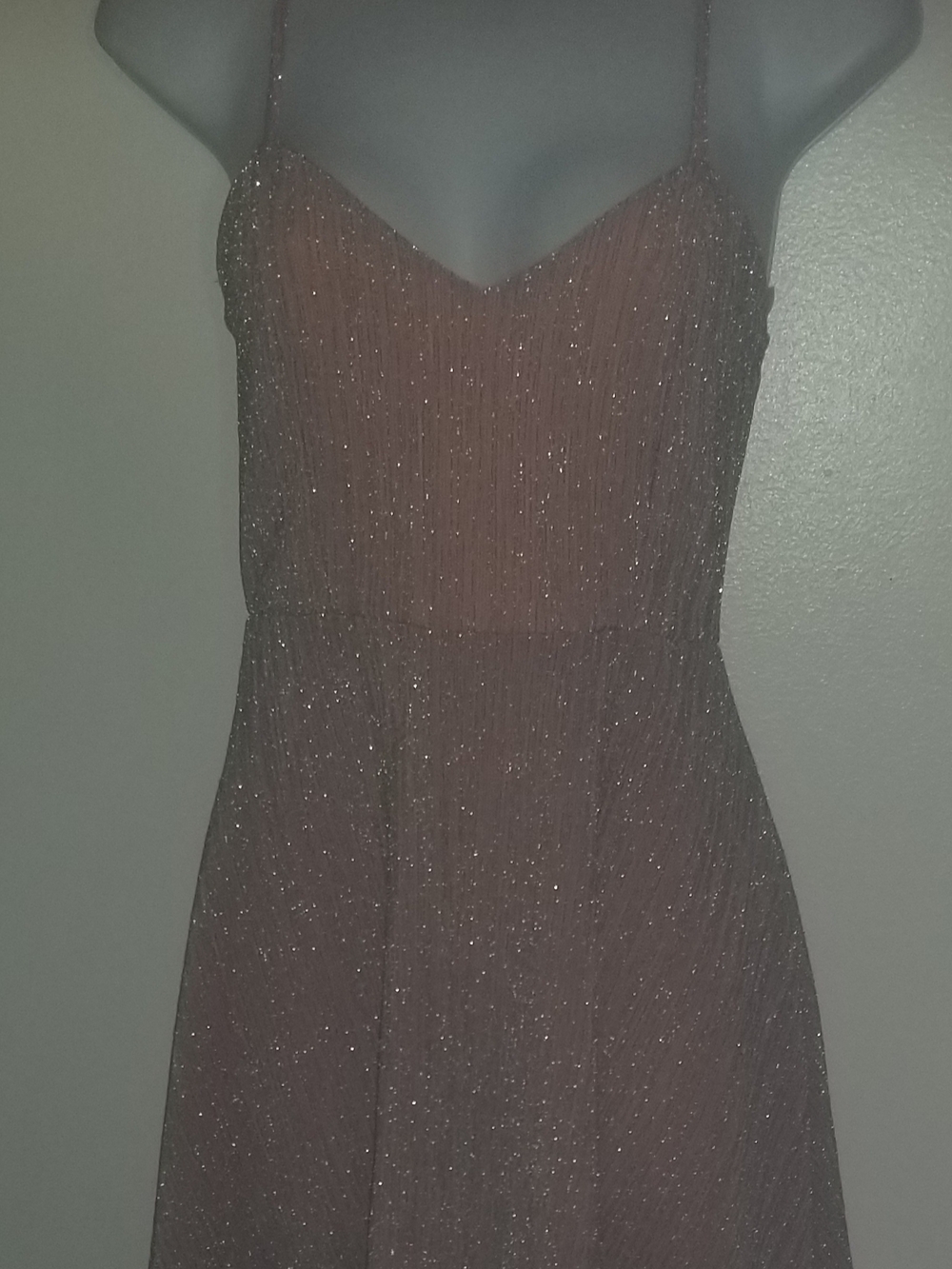NWOT Charlotte Russe Sparkle Maxi Dress in Dusty Rose & Silver.